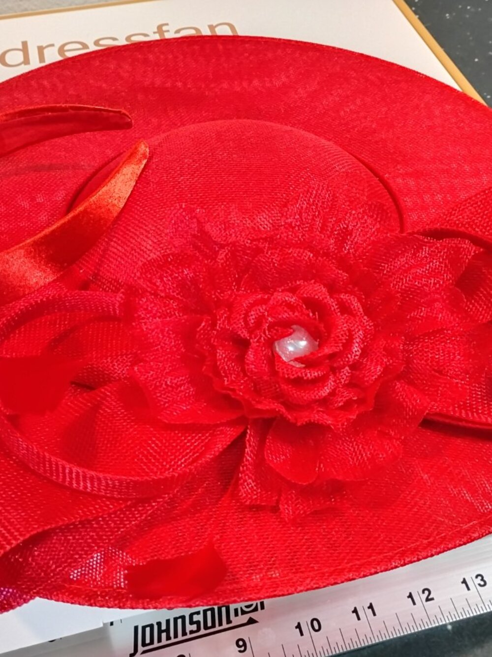 Red Fascinator Hat Kentucky Derby Church Wedding Tea Party Floral Feather - Picture 3 of 6